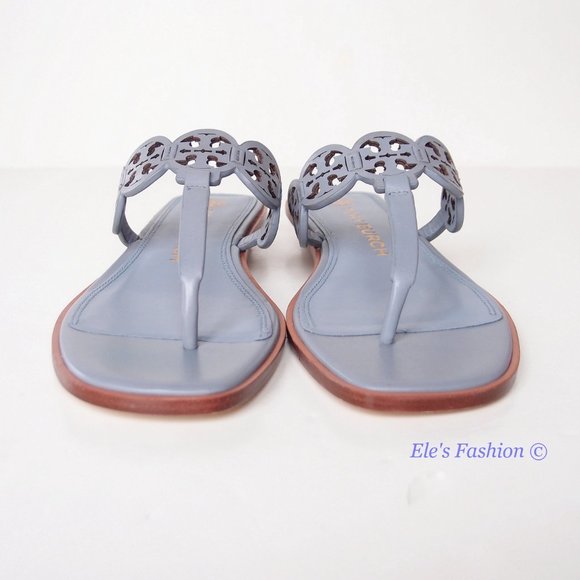 NIB Tory Burch Tiny Miller Logo Leather Thong Sandal Cloud Blue US 8.5 AUTHENTIC - Picture 8 of 16